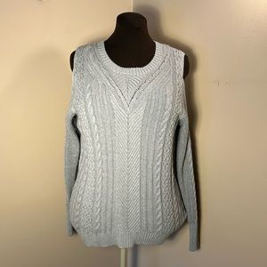 LANE BRYANT Gray Cable Kint Cold Shoulder Sweater
